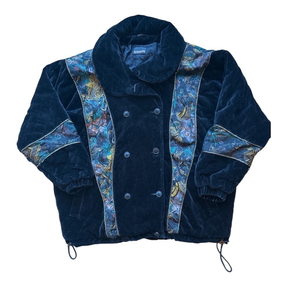 Vtg ELEMENTS Y2K  Velvet Quilted Jacket Abstract Print Size L oversized